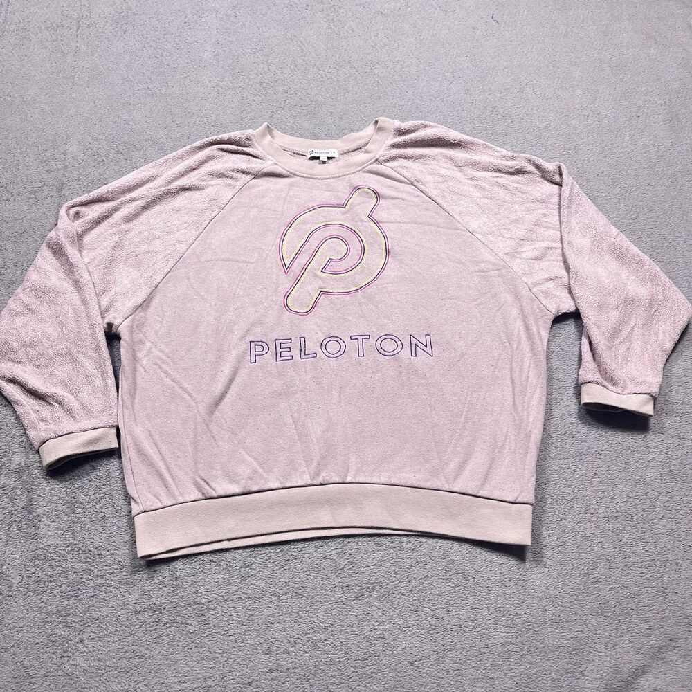 Peloton Sweatshirt Women’s Small Pink Terry Cloth Logo Crewneck Athleisure Yoga